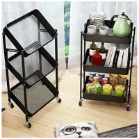 Carro organizador plegable de 3 pisos con ruedas
