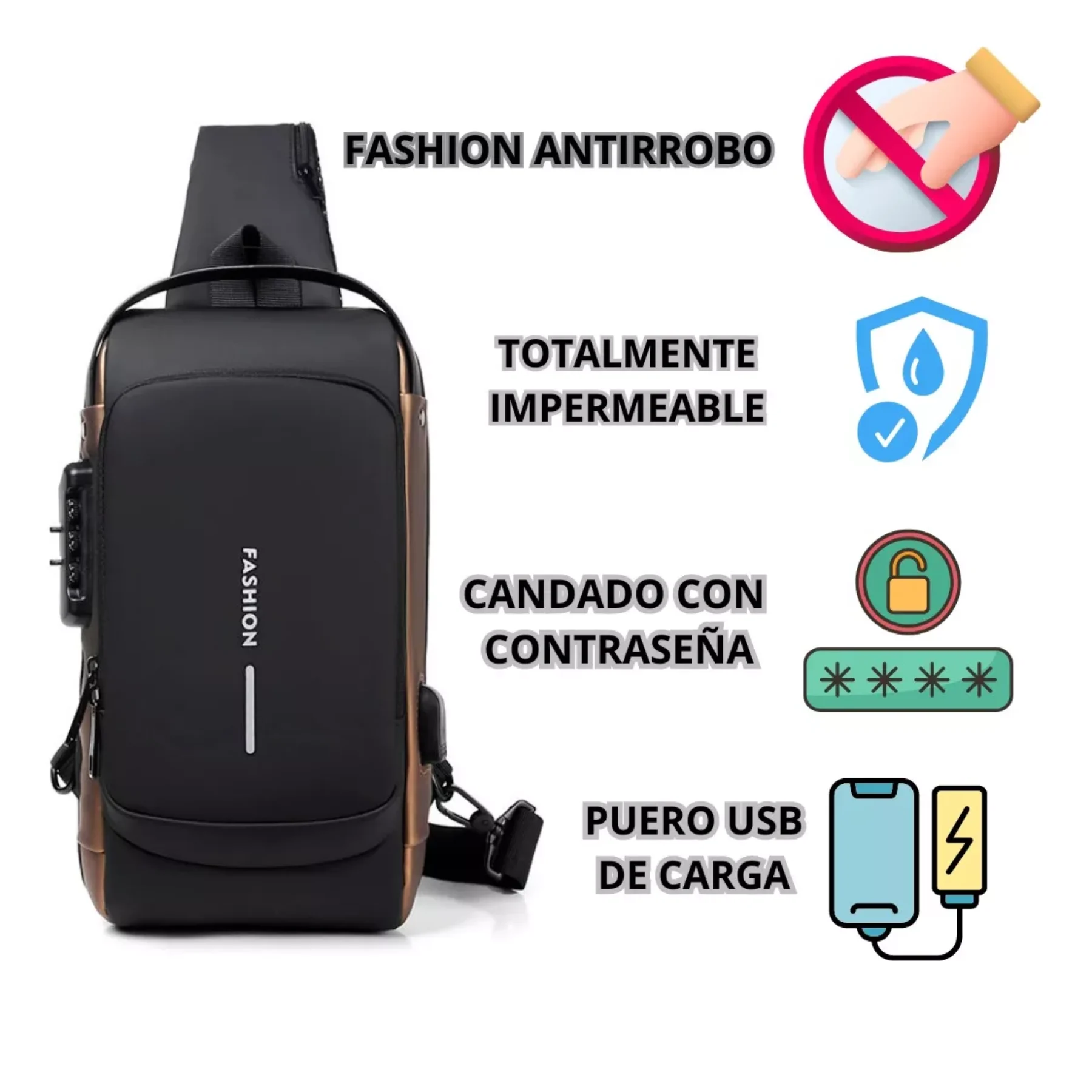 Bolso Bandolera Antirrobo Impermeable - Imagen 4