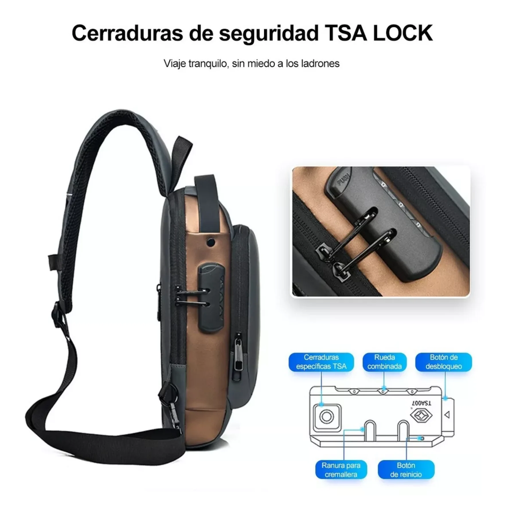 Bolso Bandolera Antirrobo Impermeable - Imagen 2